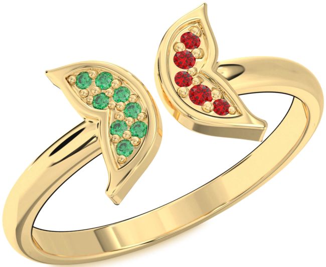 Emerald & Ruby Gold Silver Butterfly Ring