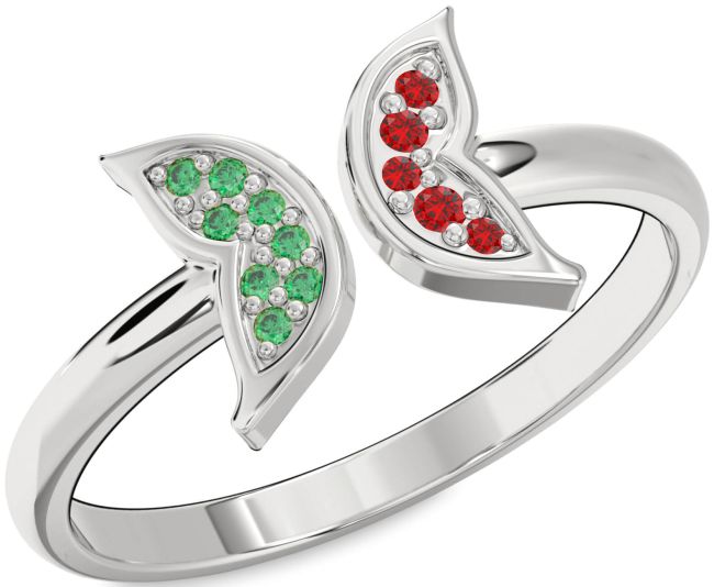 Emerald & Ruby White Gold Butterfly Ring