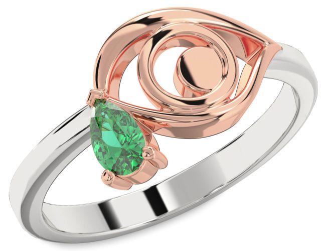 Emerald White Rose Gold Evil Eye Teardrop Ring