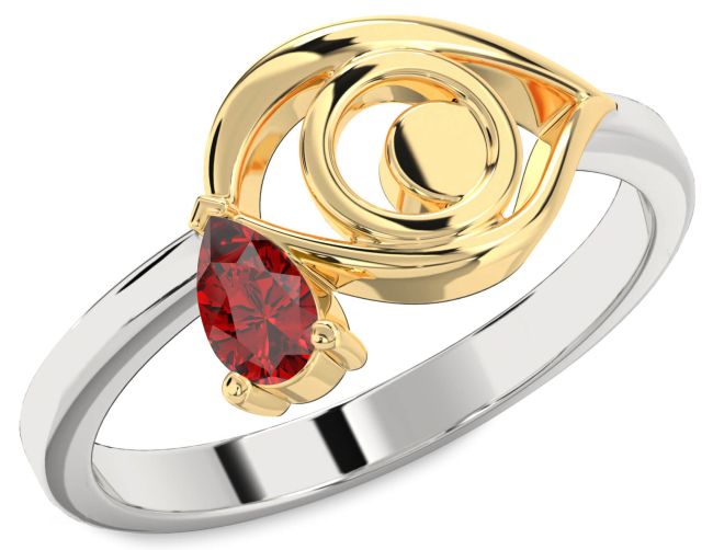 Ruby Silver & 10K gold Evil Eye Teardrop Ring