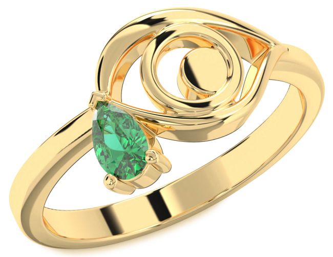 Emerald Gold Evil Eye Teardrop Ring