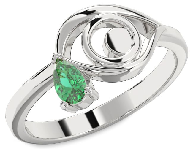 Emerald Platinum Evil Eye Teardrop Ring