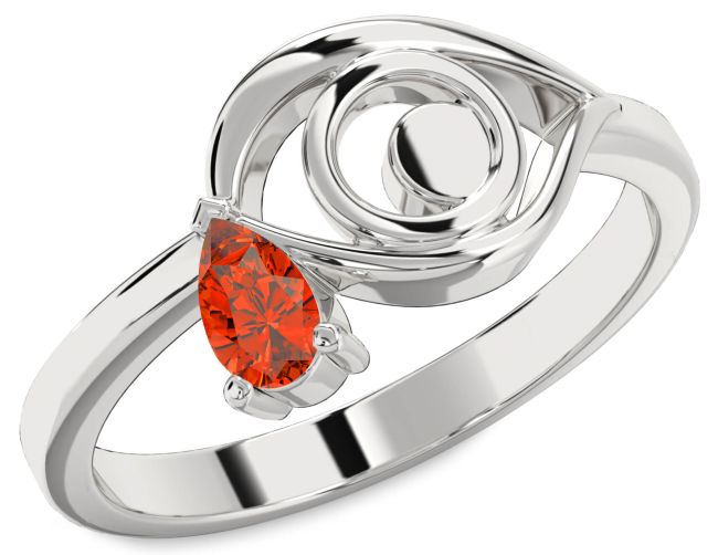 Fire Opal Silver Evil Eye Teardrop Ring