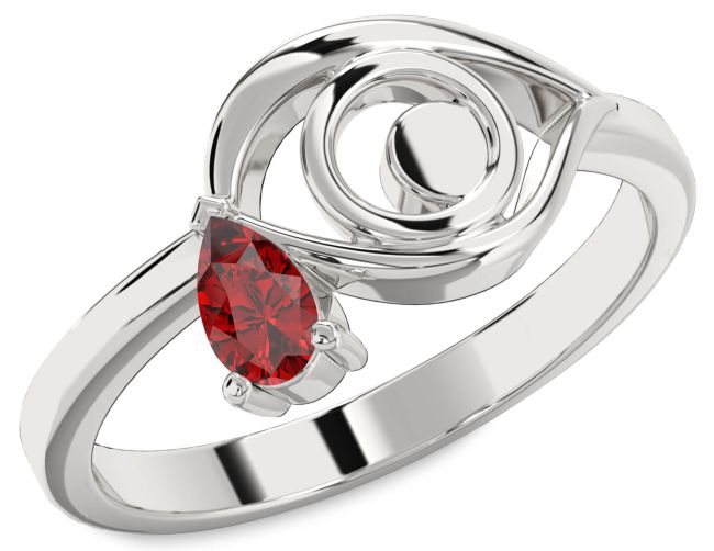 Ruby Silver Evil Eye Teardrop Ring