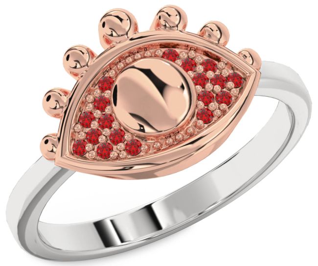 Ruby Silver & 10K Rose Gold Evil Eye Ring