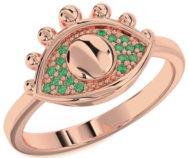 Emerald Rose Gold Evil Eye Ring