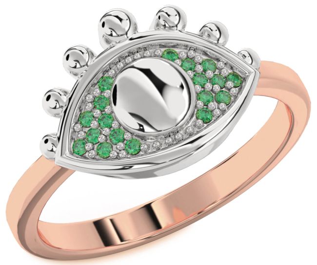 Emerald White Rose Gold Evil Eye Ring
