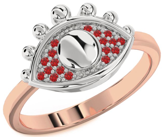 Ruby Rose Gold Silver Evil Eye Ring