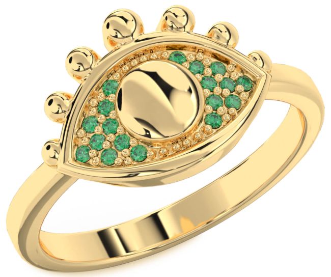 Emerald Gold Evil Eye Ring