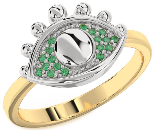 Emerald Gold Silver Evil Eye Ring