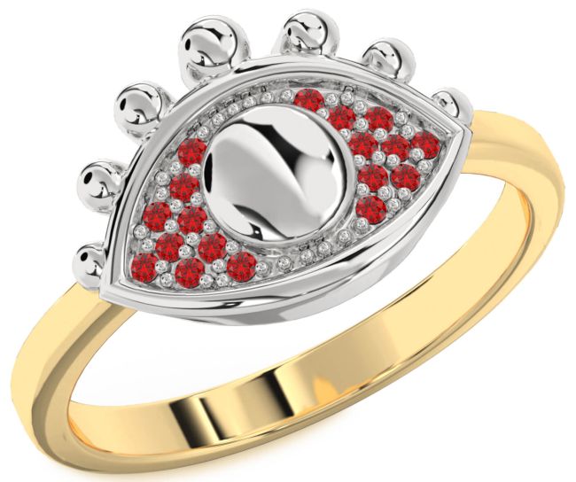 Ruby Gold Silver Evil Eye Ring