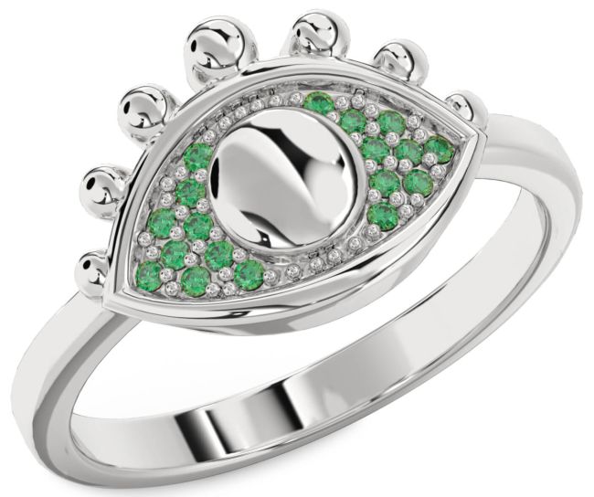 Emerald Platinum Evil Eye Ring