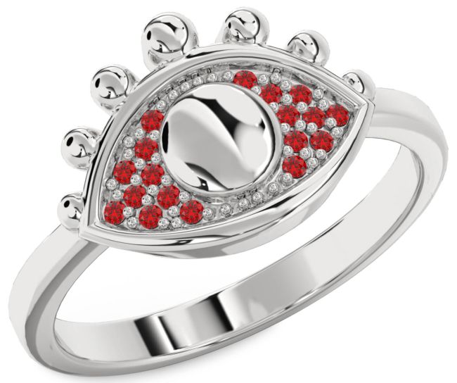 Ruby Silver Evil Eye Ring