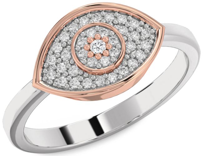 Diamond Rose Gold Silver Evil Eye Ring