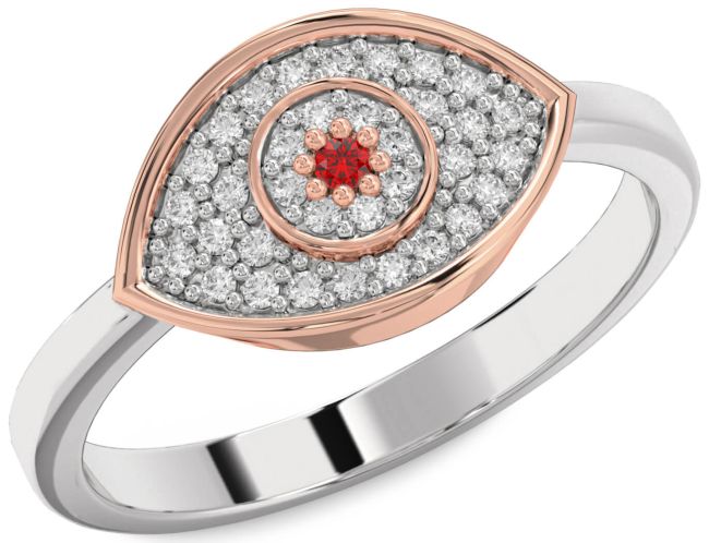 Diamond Ruby Platinum & Rose Gold Evil Eye Ring