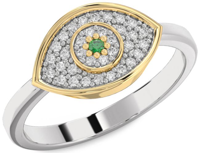 Diamond Emerald Gold Silver Evil Eye Ring