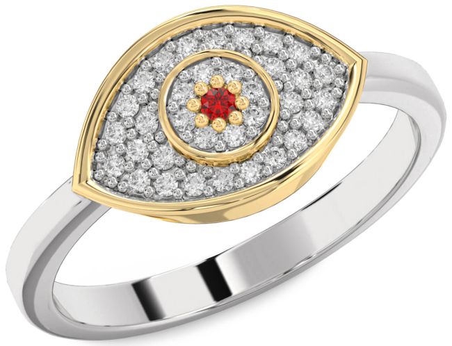 Diamond Ruby Silver & 10K gold Evil Eye Ring