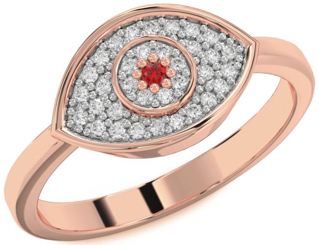 Diamond Ruby Rose Gold Evil Eye Ring