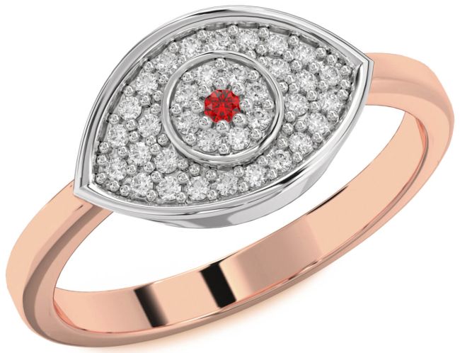 Diamond Ruby White Rose Gold Evil Eye Ring