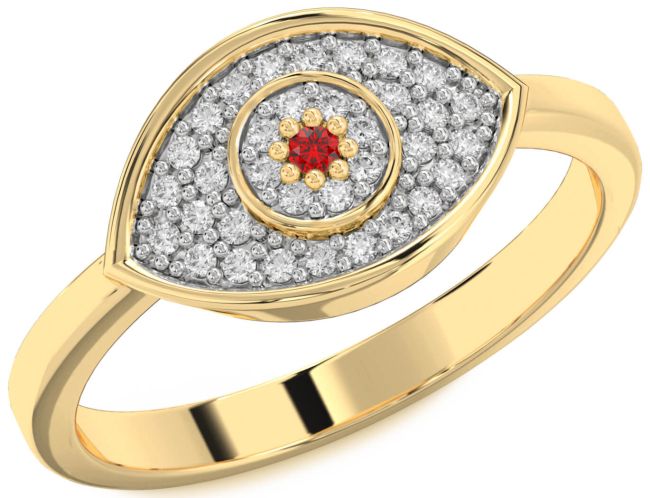 Diamond Ruby Gold Evil Eye Ring
