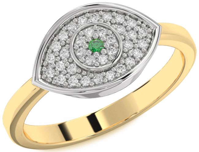 Diamond Emerald White Yellow Gold Evil Eye Ring