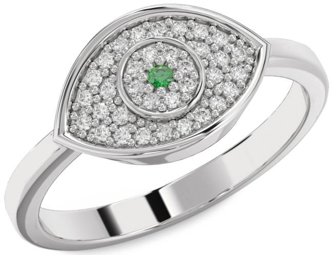 Diamond Emerald White Gold Evil Eye Ring