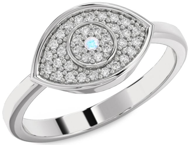 Diamond Moonstone Silver Evil Eye Ring