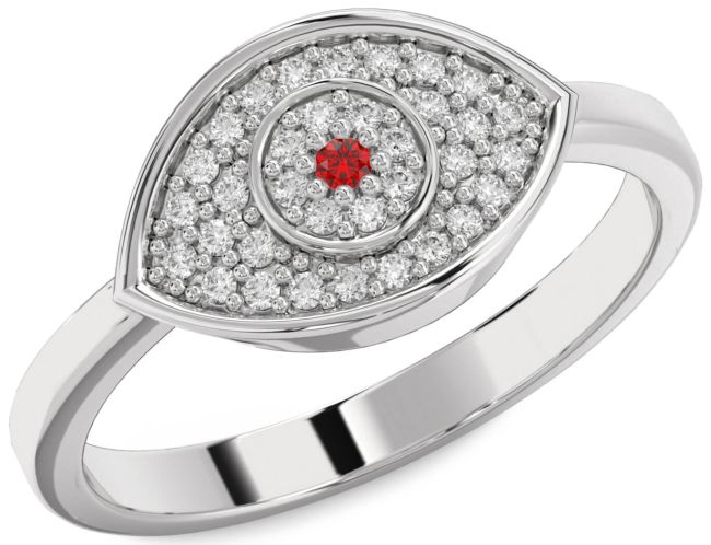 Diamond Ruby Silver Evil Eye Ring