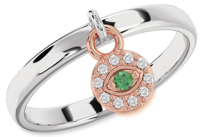 Diamond Emerald Rose Gold Silver Evil Eye Lock Ring