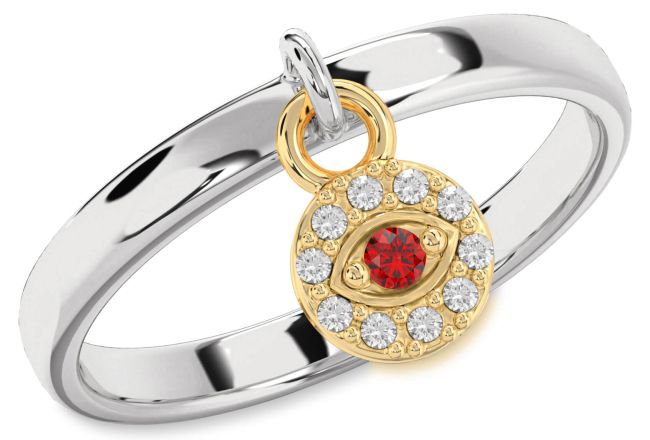Diamond Ruby Silver & 10K gold Evil Eye Lock Ring