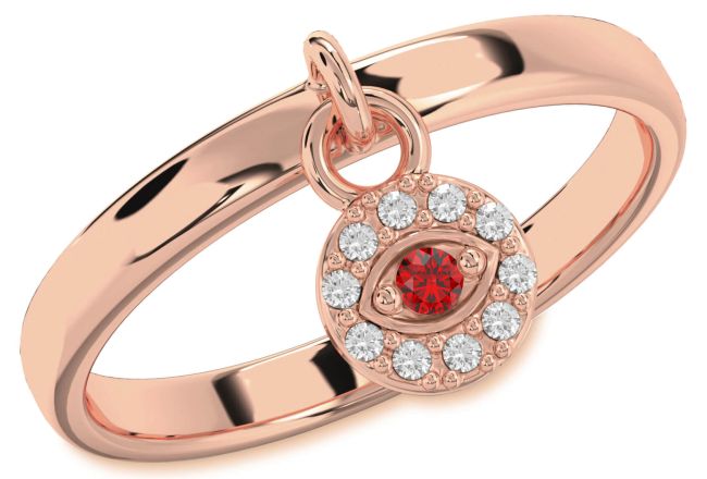 Diamond Ruby Rose Gold Silver Evil Eye Lock Ring