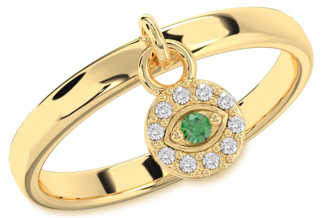 Diamond Emerald Gold Silver Evil Eye Lock Ring