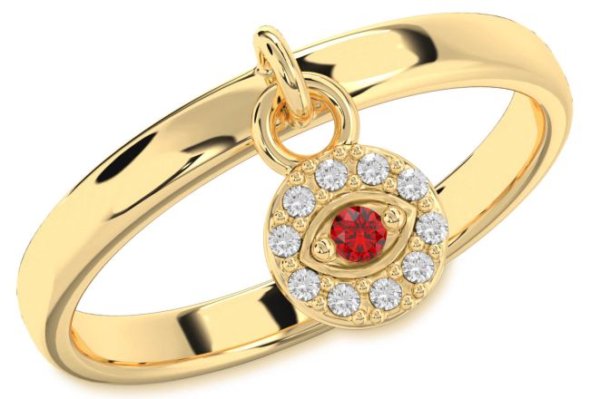Diamond Ruby Gold Evil Eye Lock Ring