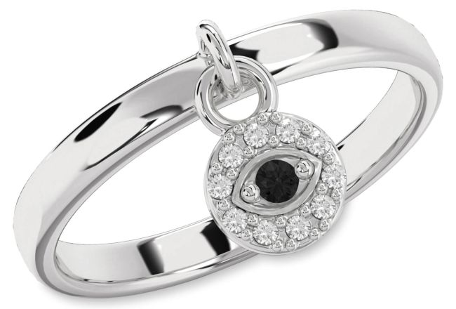 Black Diamond Silver Evil Eye Lock Ring