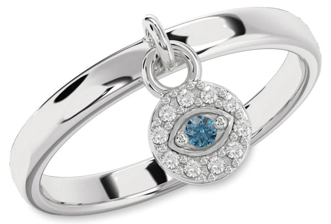 Blue Diamond Silver Evil Eye Lock Ring