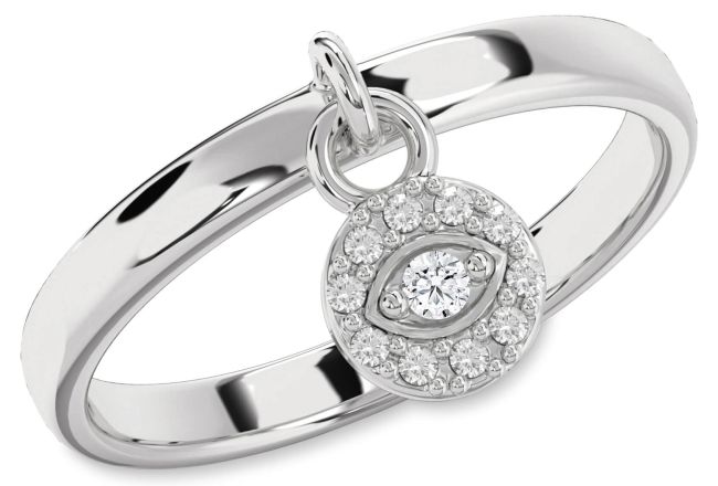 Lab Diamond Silver Evil Eye Lock Ring