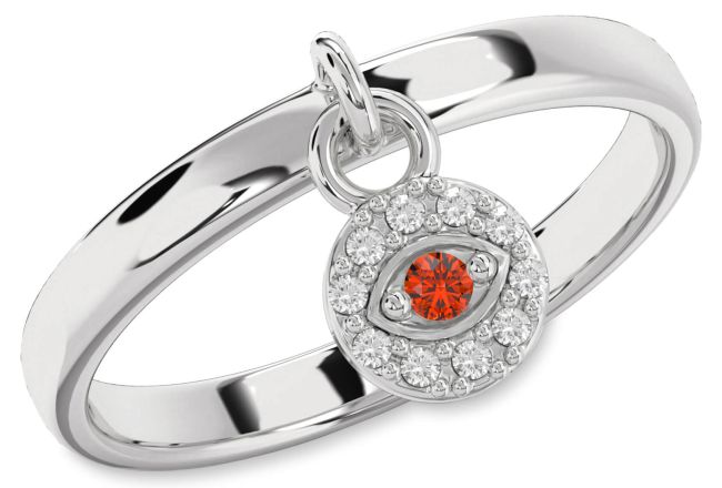 Diamond Fire Opal Silver Evil Eye Lock Ring