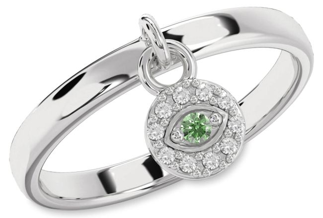 Green Diamond Silver Evil Eye Lock Ring