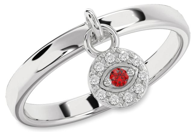 Diamond Ruby White Gold Evil Eye Lock Ring