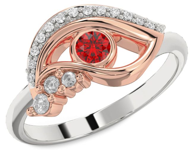 Diamond Ruby Platinum & Rose Gold Evil Eye Ring