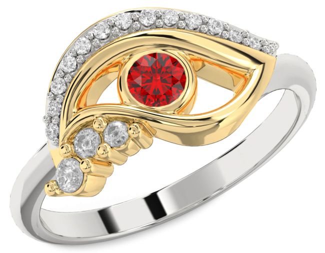 Diamond Ruby White Yellow Gold Evil Eye Ring