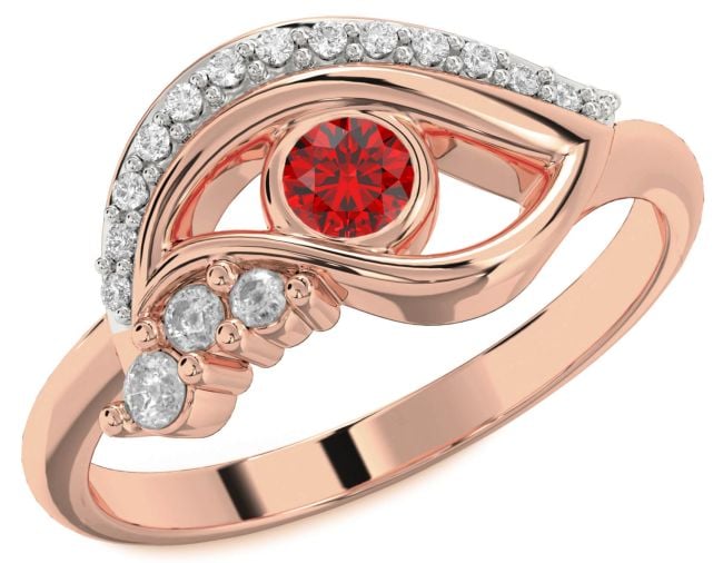 Diamond Ruby Rose Gold Evil Eye Ring