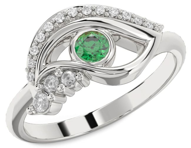 Diamond Emerald White Gold Evil Eye Ring