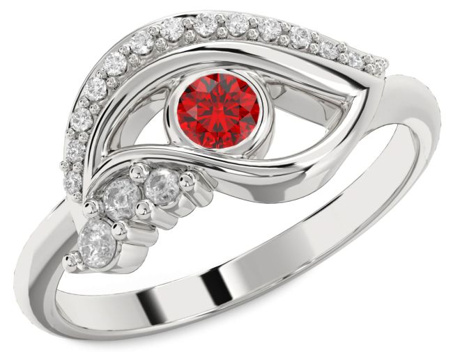 Diamond Ruby Platinum Evil Eye Ring