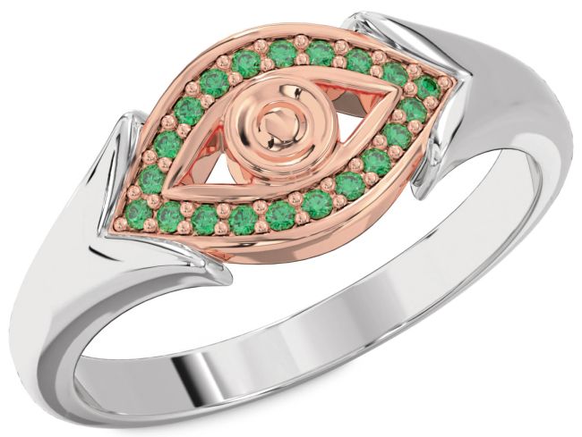 Emerald Rose Gold Silver Evil Eye Ring