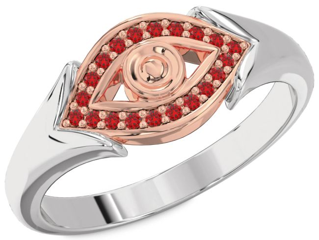 Ruby Platinum & Rose Gold Evil Eye Ring