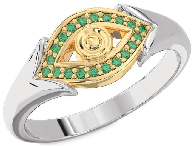 Emerald Gold Silver Evil Eye Ring