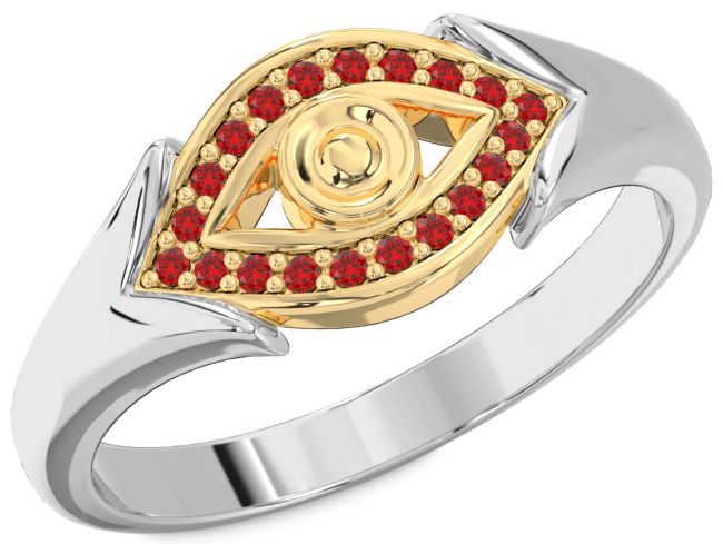Ruby Silver & 10K gold Evil Eye Ring