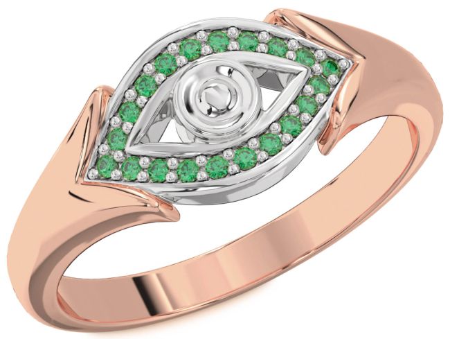 Emerald Rose Gold Silver Evil Eye Ring