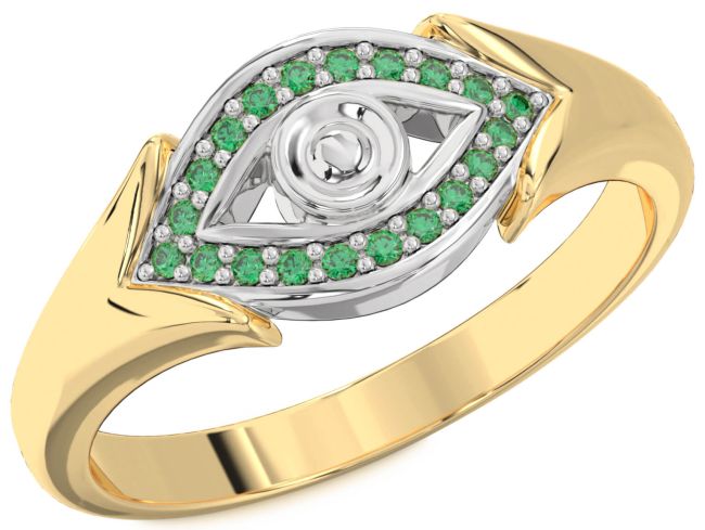 Emerald Gold Silver Evil Eye Ring